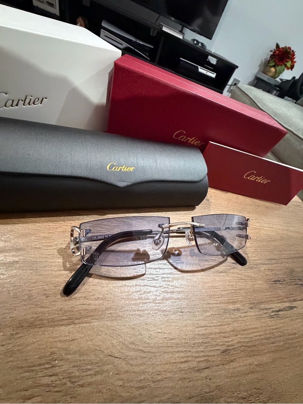 Cartier Men's Rimless Sunglasses with Blue Gradient Lenses